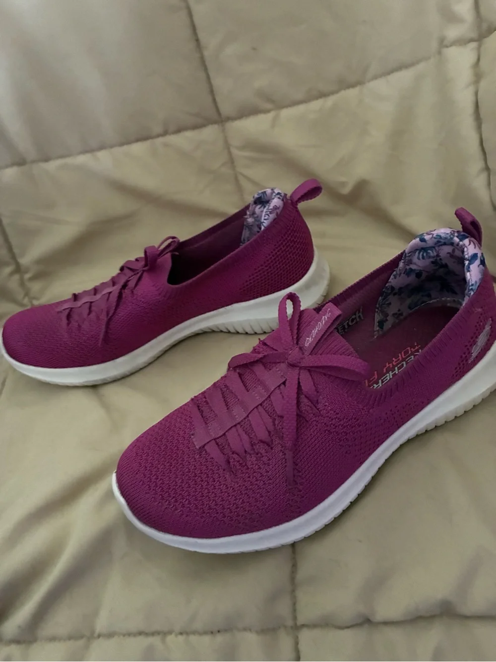 Skechers Women's Slip-On Knit Sneakers in Magenta Size 7